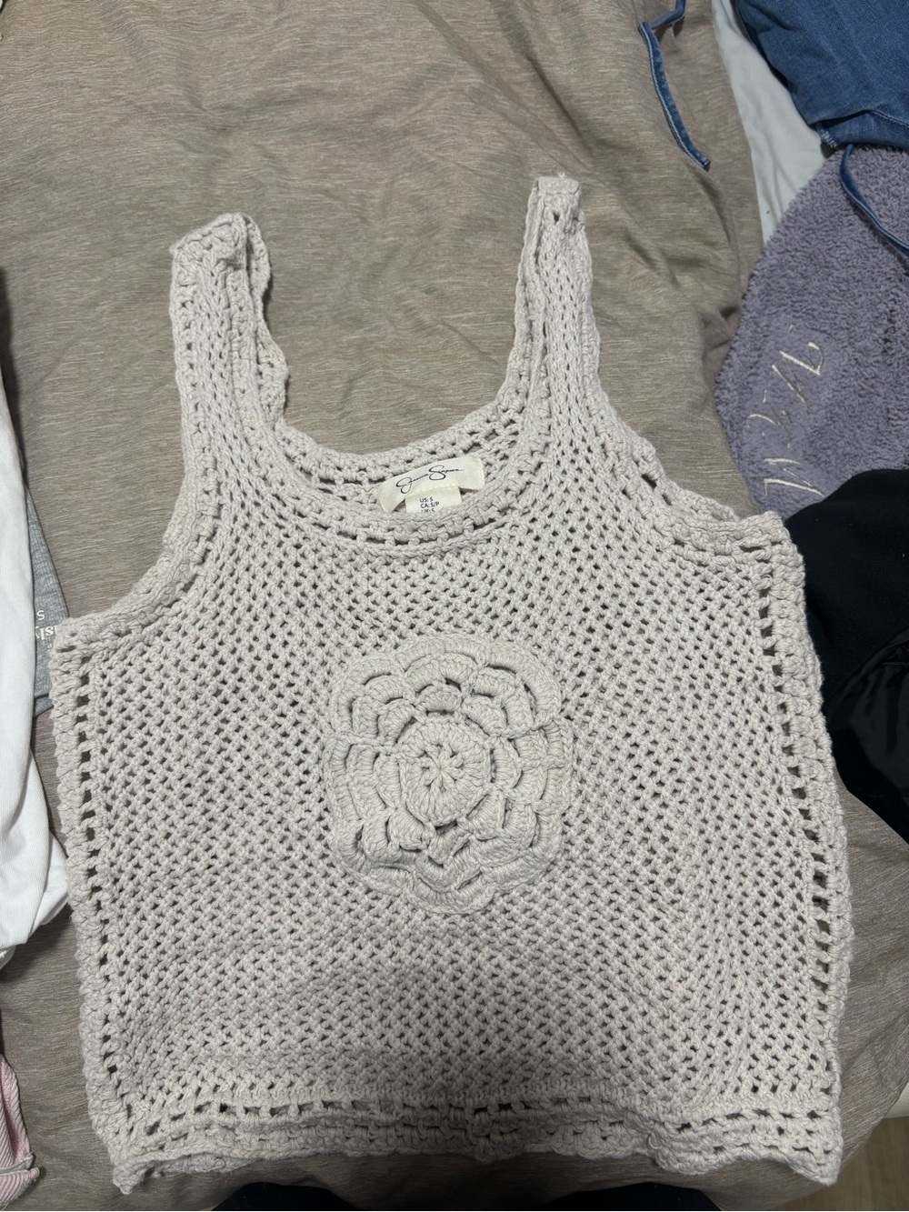 Jessica Simpson Cream Crochet Tank with Floral Medallion